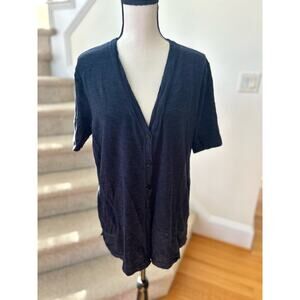 J. Jill Navy Linen Blend Short Sleeve Cardigan